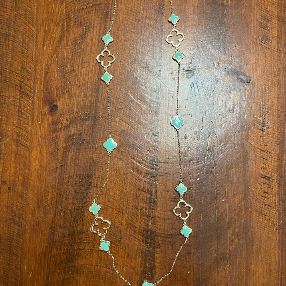 Alahabra metallic gold and green enamel necklace
